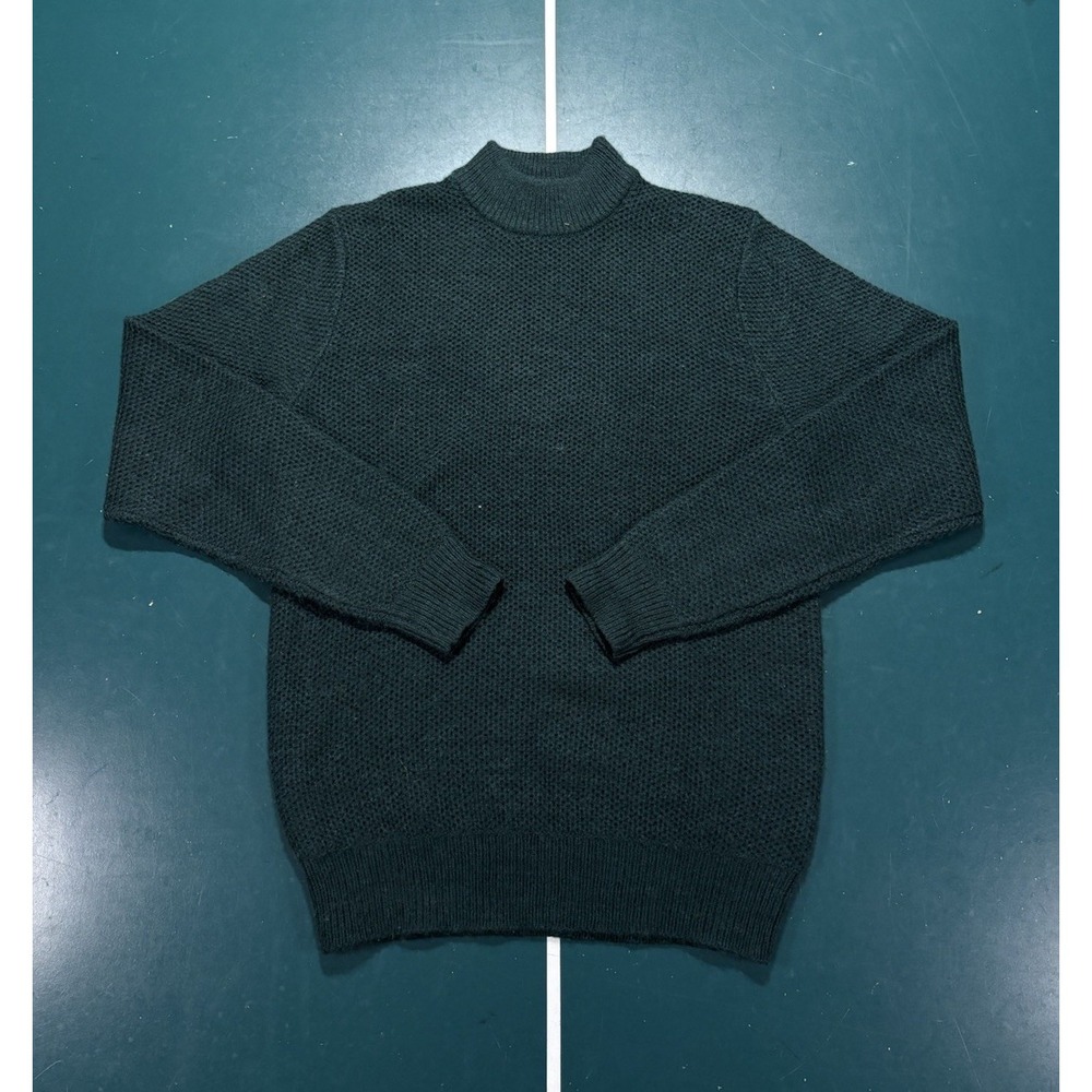 Uniqlo Waffle Knit Mock Neck Sweater Men XS Emerald Green Wool Blend Lightweight